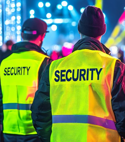 Nighttime event security personnel ensuring the safety and order of attendees through vigilant monitoring